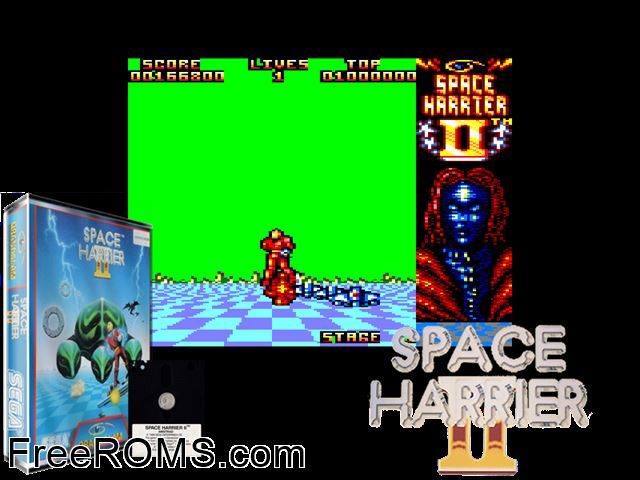 Space Harrier II (UK) (19xx) (Disk 2 of 2) [h1] Amstrad CPC game showing 3D box cover and gameplay screenshot
